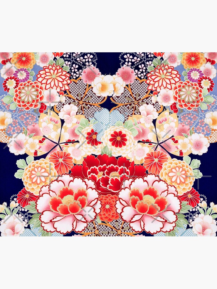 ANTIQUE JAPANESE FLOWERS Pink White Wild Roses Kimono Style Floral by BulganLumini