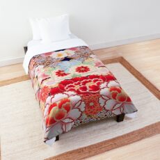 ANTIQUE JAPANESE FLOWERS Pink White Wild Roses Kimono Style Floral Comforter