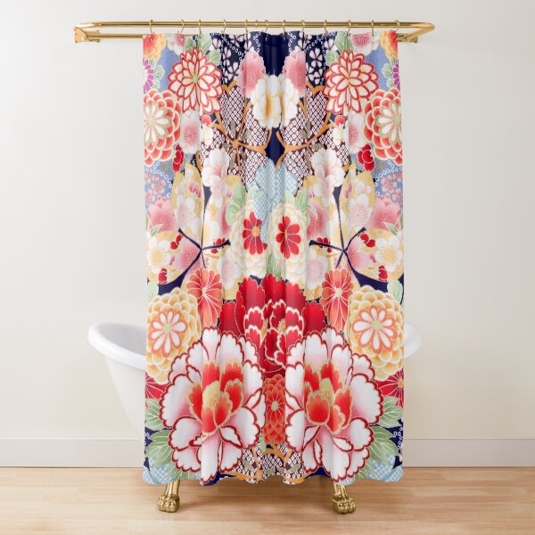 Discover ANTIQUE JAPANESE FLOWERS Pink White Wild Roses Kimono Style Floral Shower Curtain
