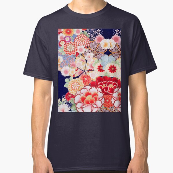 ANTIQUE JAPANESE FLOWERS Pink White Wild Roses Kimono Style Floral Classic T-Shirt