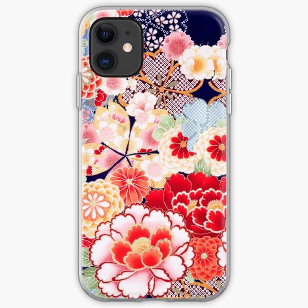 ANTIQUE JAPANESE FLOWERS Pink White Wild Roses Kimono Style Floral iPhone Soft Case