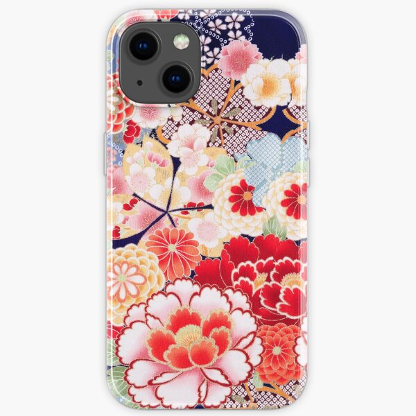 ANTIQUE JAPANESE FLOWERS Pink White Wild Roses Kimono Style Floral iPhone Soft Case