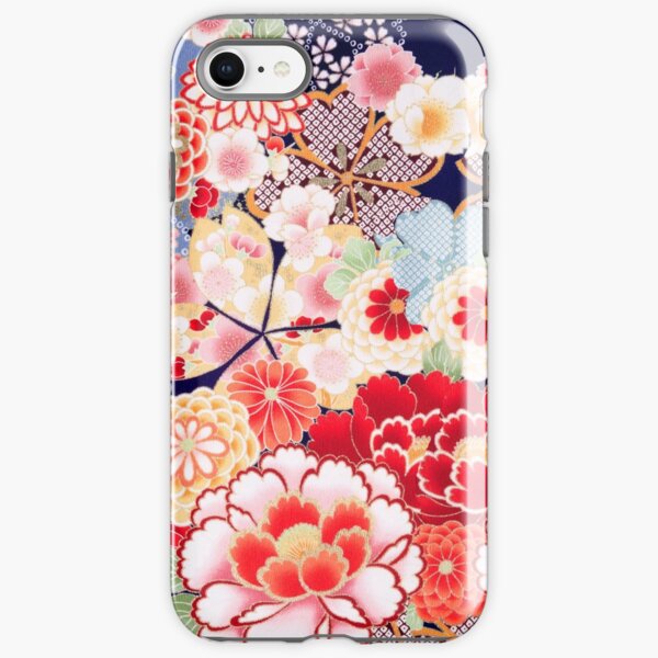 ANTIQUE JAPANESE FLOWERS Pink White Wild Roses Kimono Style Floral iPhone Tough Case