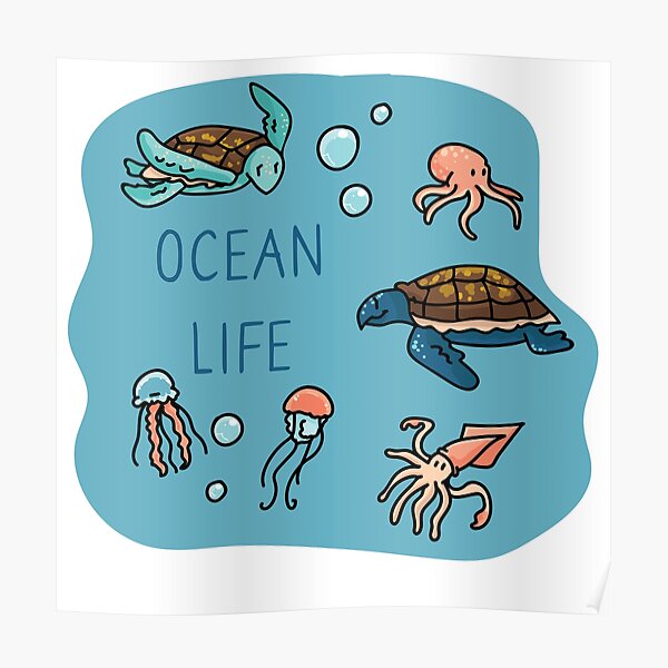 " Cute ocean life set cartoon illustration motif set" Poster for Sale