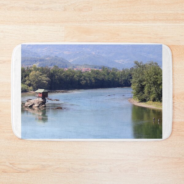 Item preview, house on rock and fishermans Drina river landscape Serbia designed and sold by goceris.
