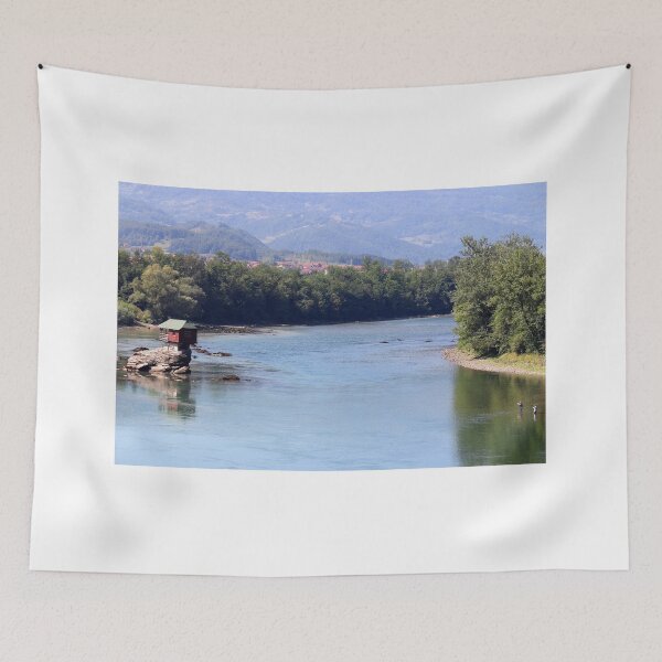 Item preview, house on rock and fishermans Drina river landscape Serbia designed and sold by goceris.