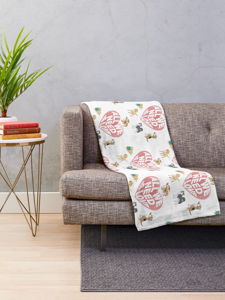 Alternate view of All We Need is Love Dogs Throw Blanket