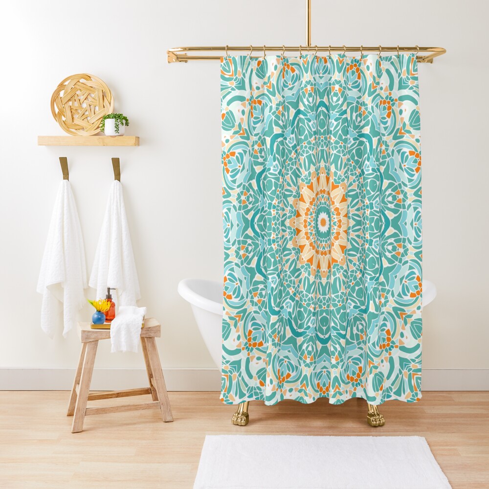 Orange and Turquoise Clarity Mandala Shower Curtain
