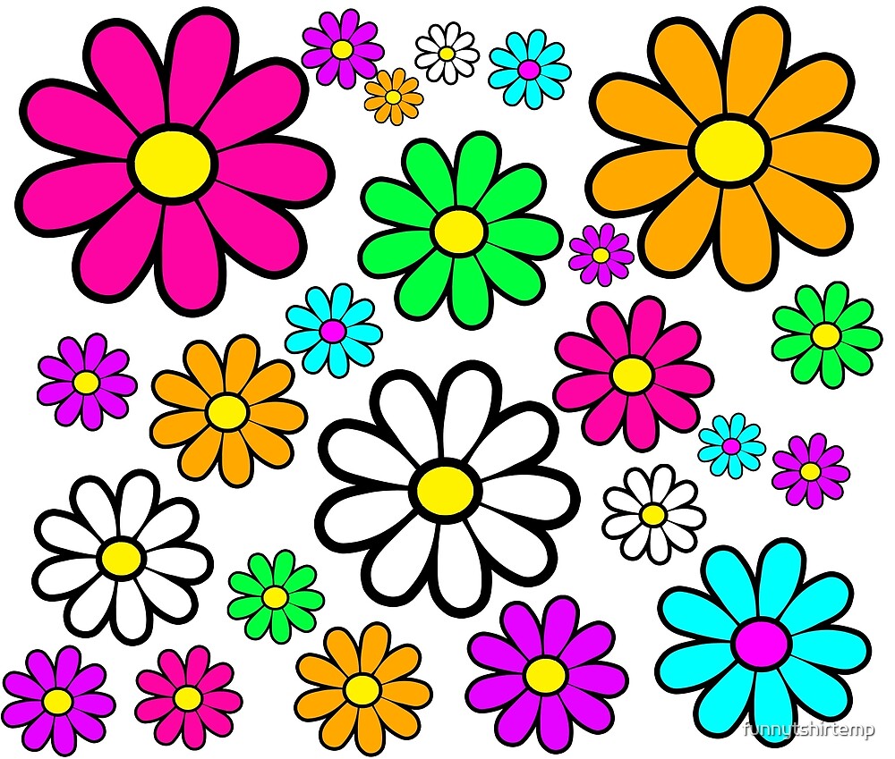 "Hippie Groovy Daisies Flowers Happy Flowers Pattern" by funnytshirtemp