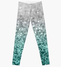 Silver Teal Ocean Glitter Glam #1 #shiny #decor #art Leggings