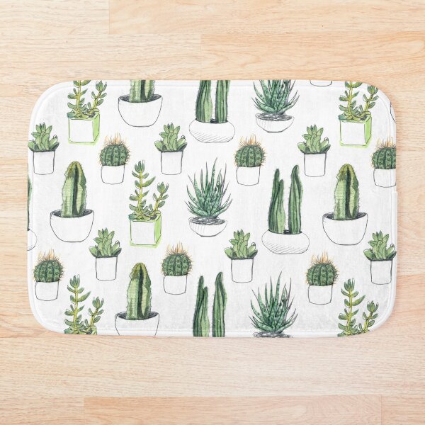 Watercolour cacti & succulents Bath Mat