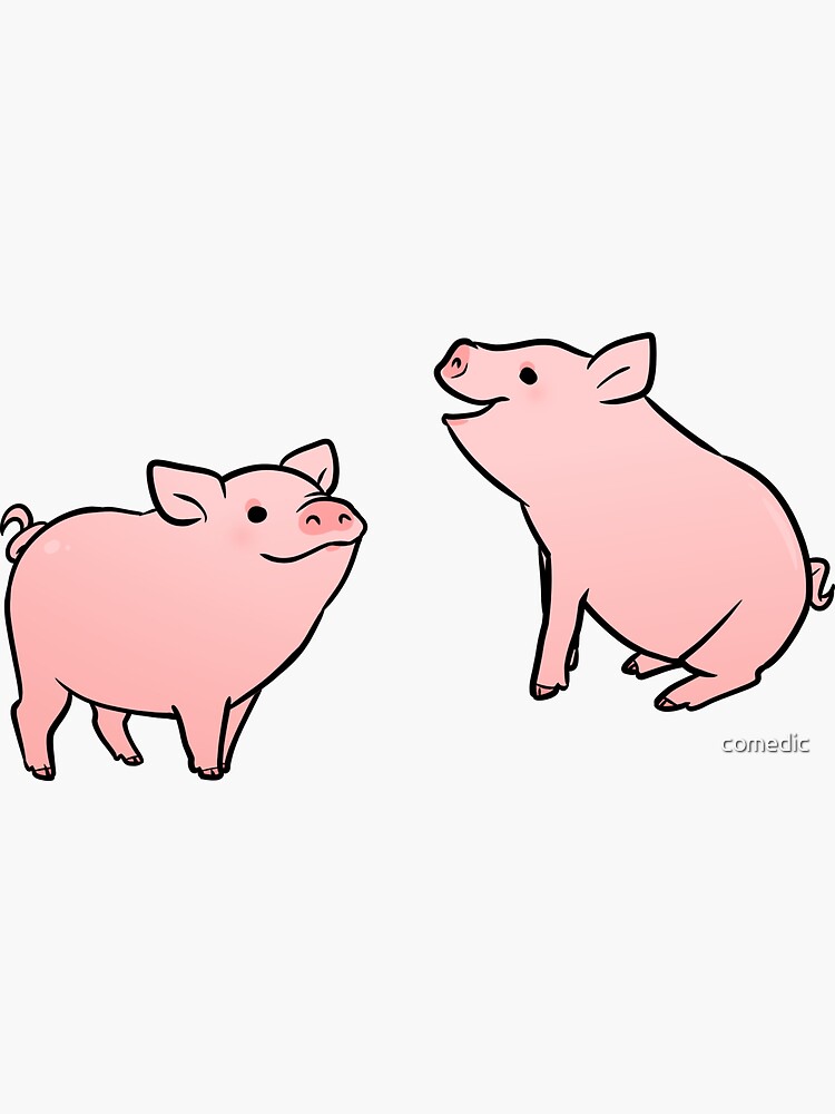 Thumbnail 3 of 3, Sticker, Two Pink Pig Stickers designed and sold by comedic.