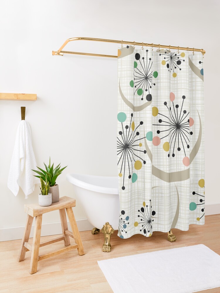 Alternate view of Eames Era Starbursts Shower Curtain