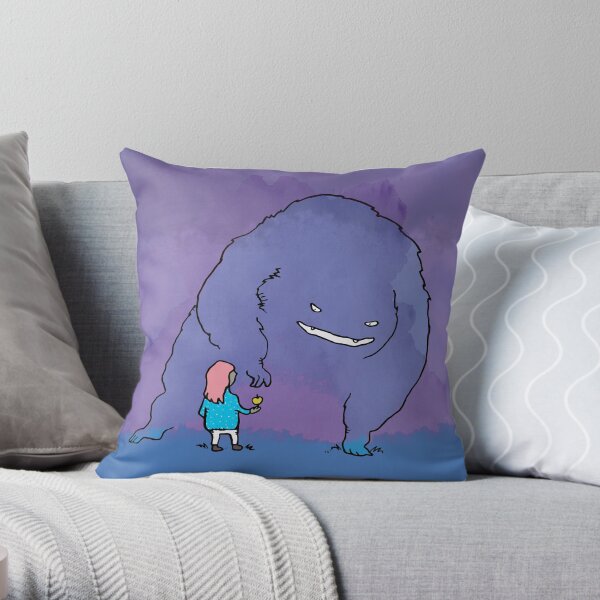 Apple Monster with Girl Throw Pillow