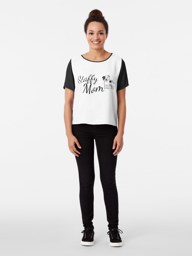 Alternate view of Staffy Mom, Staffordshire Bull Terrier Chiffon Top