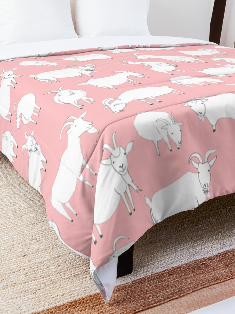 Alternate view of Goats Playing – Pink Comforter