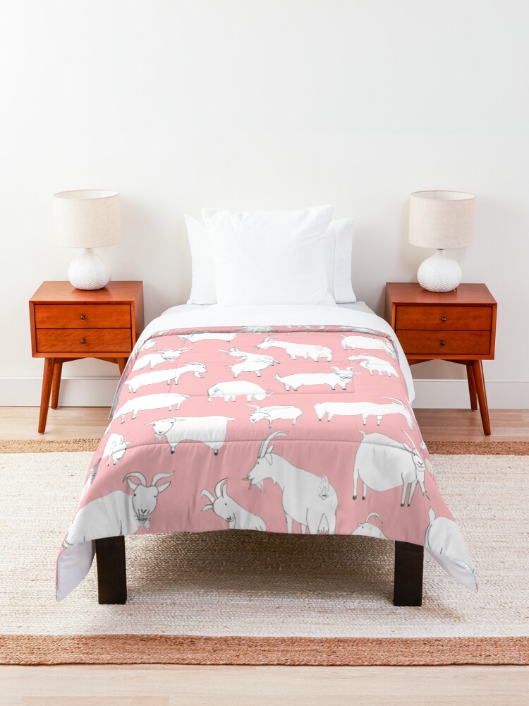 Alternate view of Goats Playing – Pink Comforter