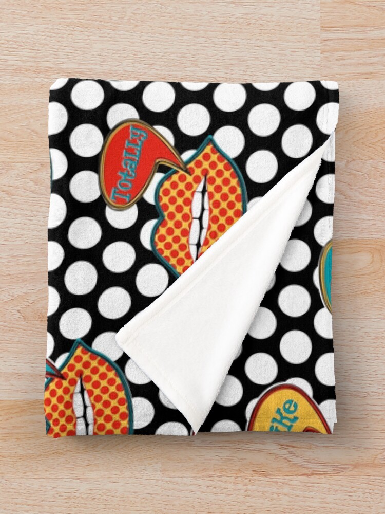 "Lips 80s Slang" Throw Blanket by Kukitchoo Redbubble