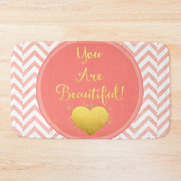 Item preview, You Are Beautiful chevron coral, gold sentiment text art designed and sold by Glimmersmith.