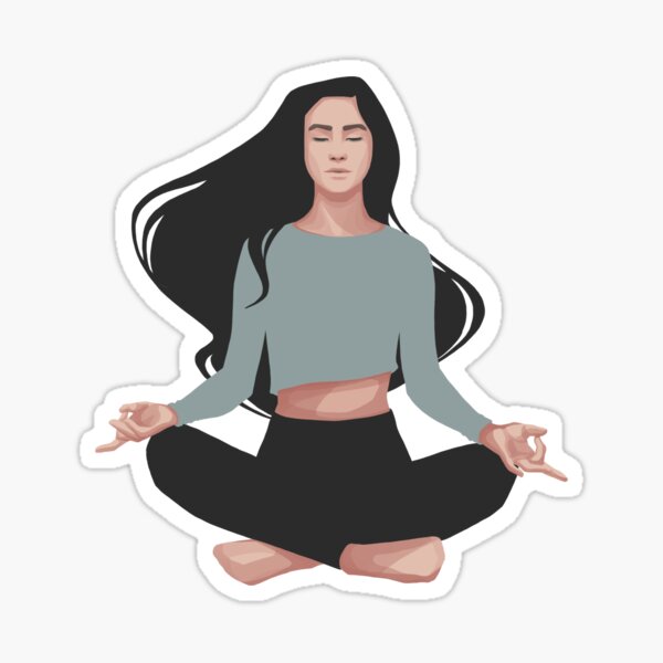 Blue Yoga Girl Asana - Good Vibes Spiritual Meditation Namaste - Illustration by MadliArt Sticker