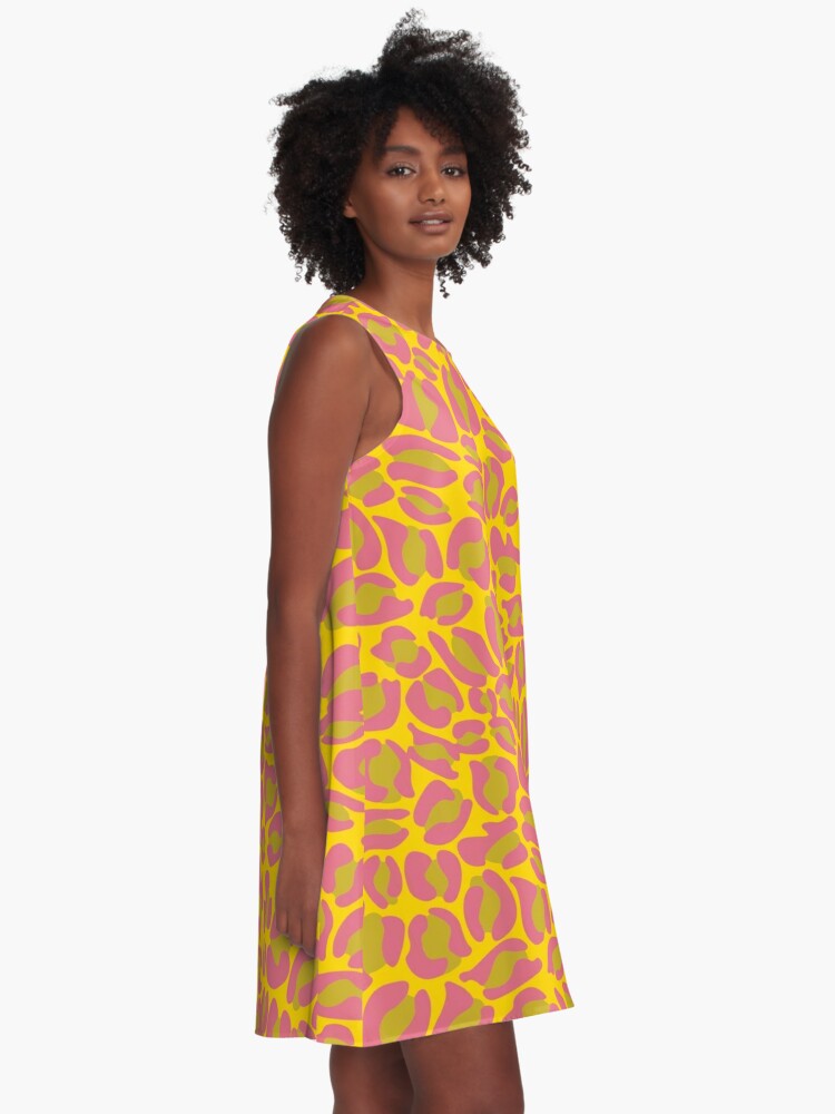 yellow and pink leopard print dress