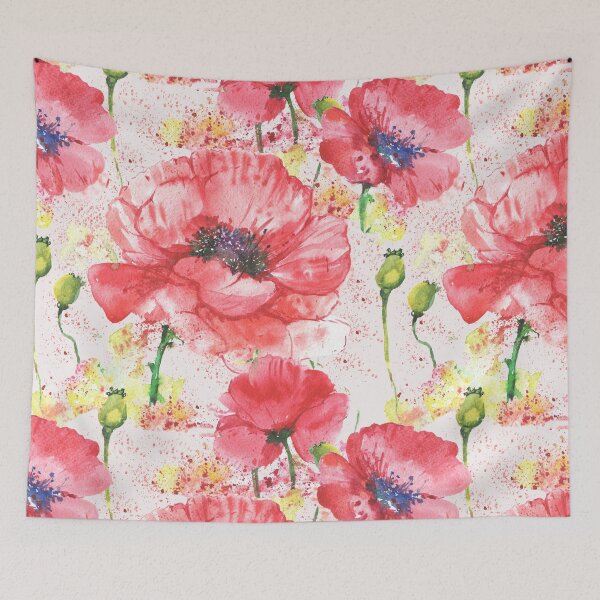 Aperçu de l'œuvre Aquarelle, Pavot Rouge. Jardin de fleurs sauvages, imprimé floral créée et vendue par nanriddle.