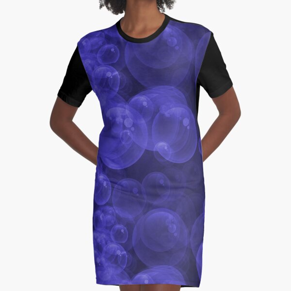 Large Royal Blue Purple Purple Water Air Bubbles Graphic T-Shirt Dress