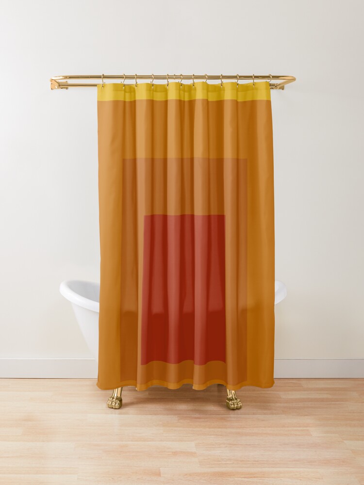 red and yellow shower curtain