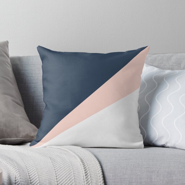 Elegant blush pink & navy blue geometric triangles Throw Pillow