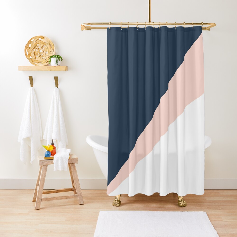Discover Elegant blush pink & navy blue geometric triangles | Shower Curtain