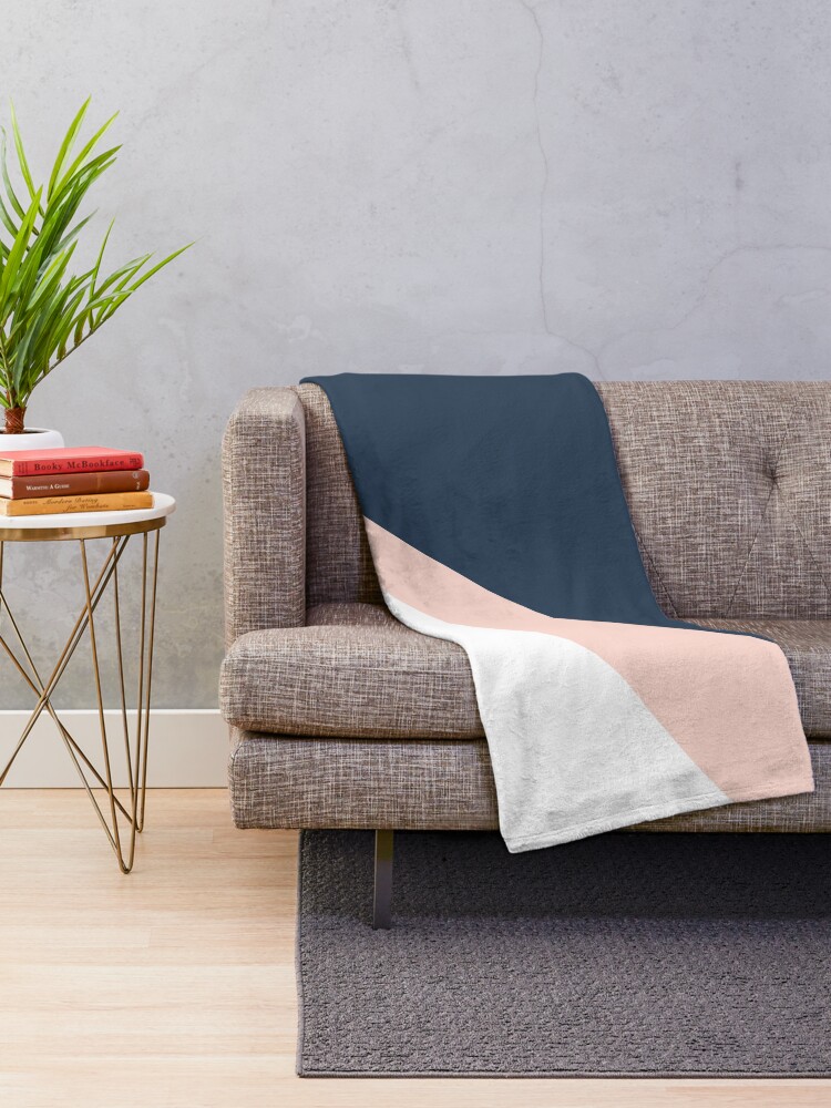 Elegant blush pink navy blue geometric triangles Throw Blanket for Sale by NaughtyCat Redbubble