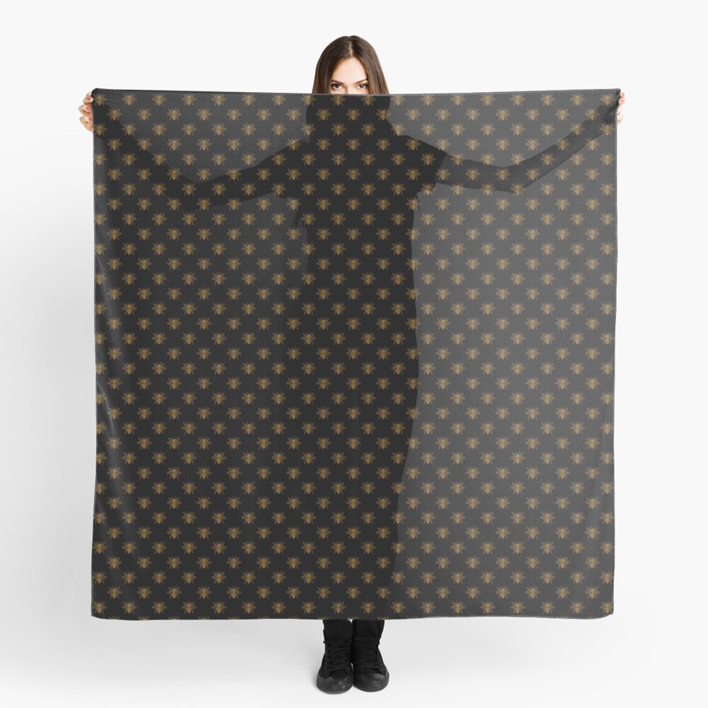Small Bright Gold Metallic Foil Bees on Black Scarf
