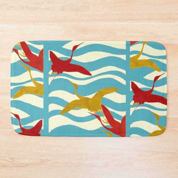 Item preview, RED YELLOW FLYING CRANES ON WHITE BLUE SEA WAVES designed and sold by BulganLumini.