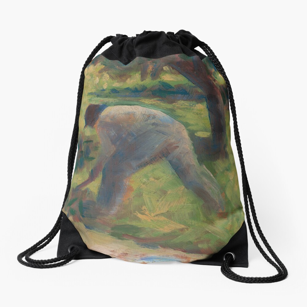 Peasant with a Hoe Oil Painting by Georges Seurat Drawstring Bag
