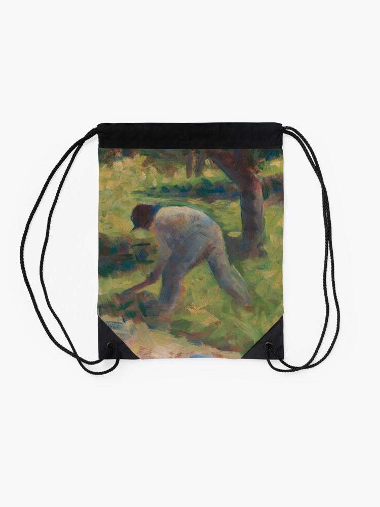 Alternate view of Peasant with a Hoe Oil Painting by Georges Seurat Drawstring Bag