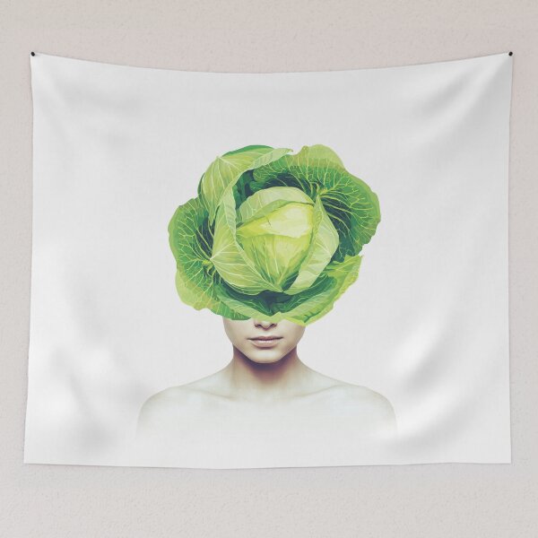 Item preview, Cabbage Head Portrait, minimalist food collage art designed and sold by avit1.