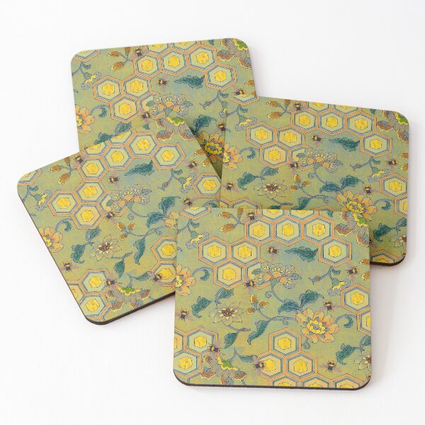 Item preview, HONEY BEES ,BEEHIVES,SPRING FLOWERS YELLOW ORANGE GREEN Beekeeping Floral designed and sold by BulganLumini.