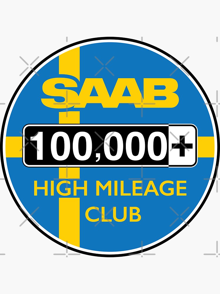 Thumbnail 3 of 3, Sticker, Saab High Mileage Club - 100,000+ Miles designed and sold by brainthought.