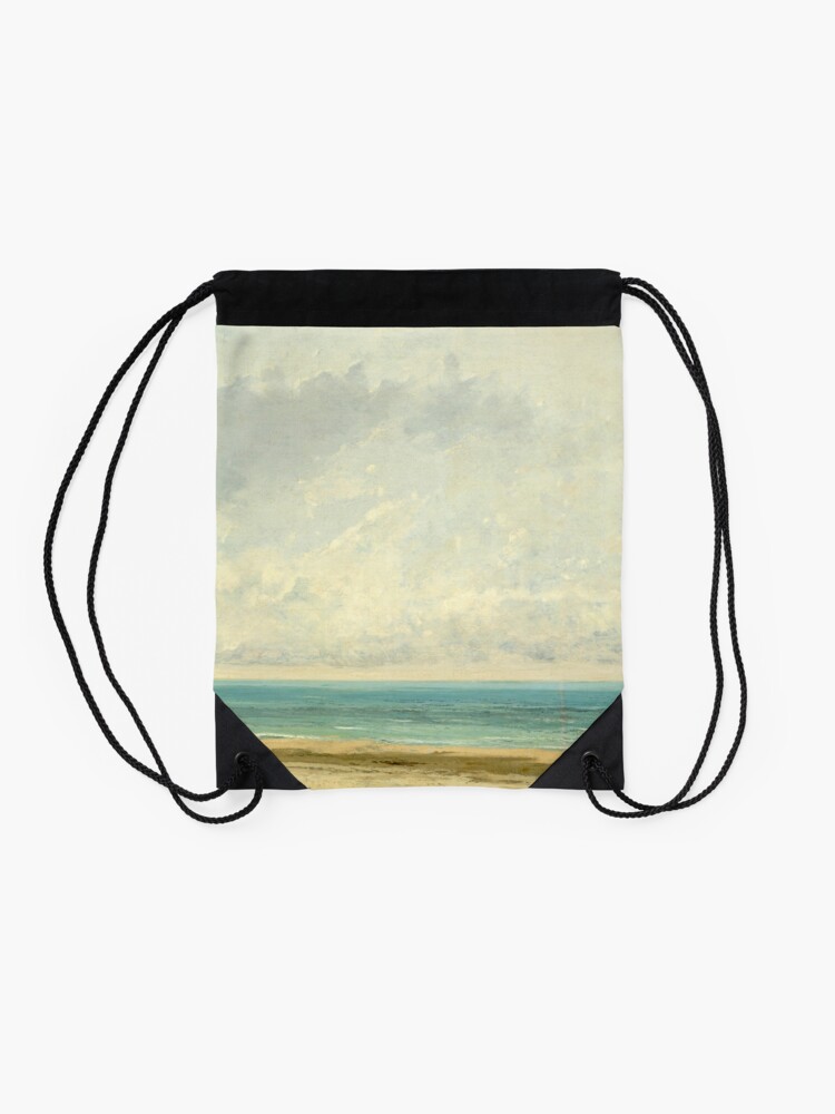 Alternate view of Calm Sea Oil Painting by Gustave Courbet Drawstring Bag