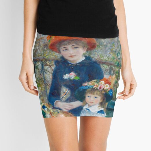 Two Sisters on the Terrace Oil Painting by Auguste Renoir Mini Skirt