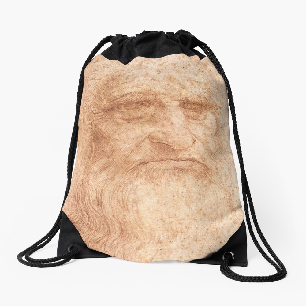 Classic Art - Leonardo da Vinci by Leonardo da Vinci Self Portrait Drawstring Bag