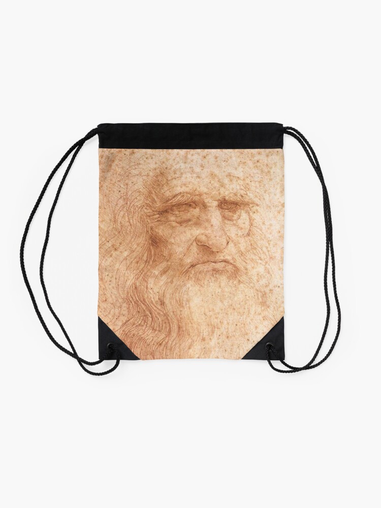 Alternate view of Classic Art - Leonardo da Vinci by Leonardo da Vinci Self Portrait Drawstring Bag