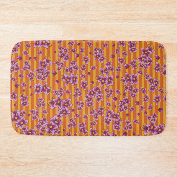 Item preview, Vibrant Hot Pink Forget Me Not Flowers on Tangerine Orange Stripes designed and sold by infinitygrafix.
