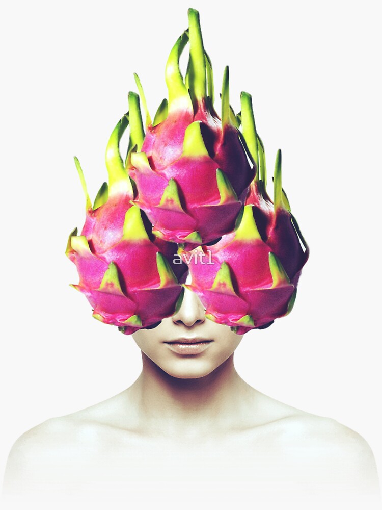 "Passion fruit Head Portrait, minimalist food collage art" Sticker for