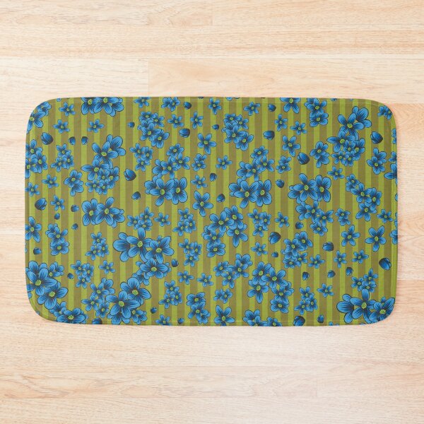 Item preview, Neon Cyan Blue Forget Me Not Flowers on Lime Green Stripes designed and sold by infinitygrafix.