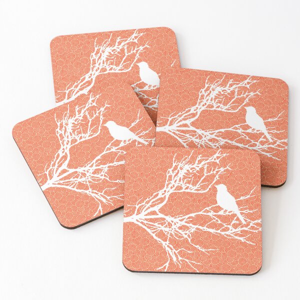 Item preview, Bird on a Branch, White Against Coral Orange  designed and sold by Marymarice.