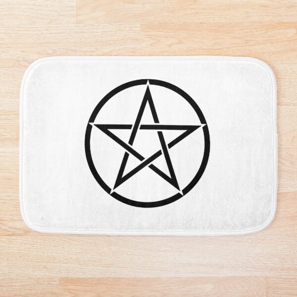 Pentacle. Pentagram, Witch, Wizard, WICCA, Modern, Pagan, Witchcraft, Religion, Cult, Black on White. Bath Mat