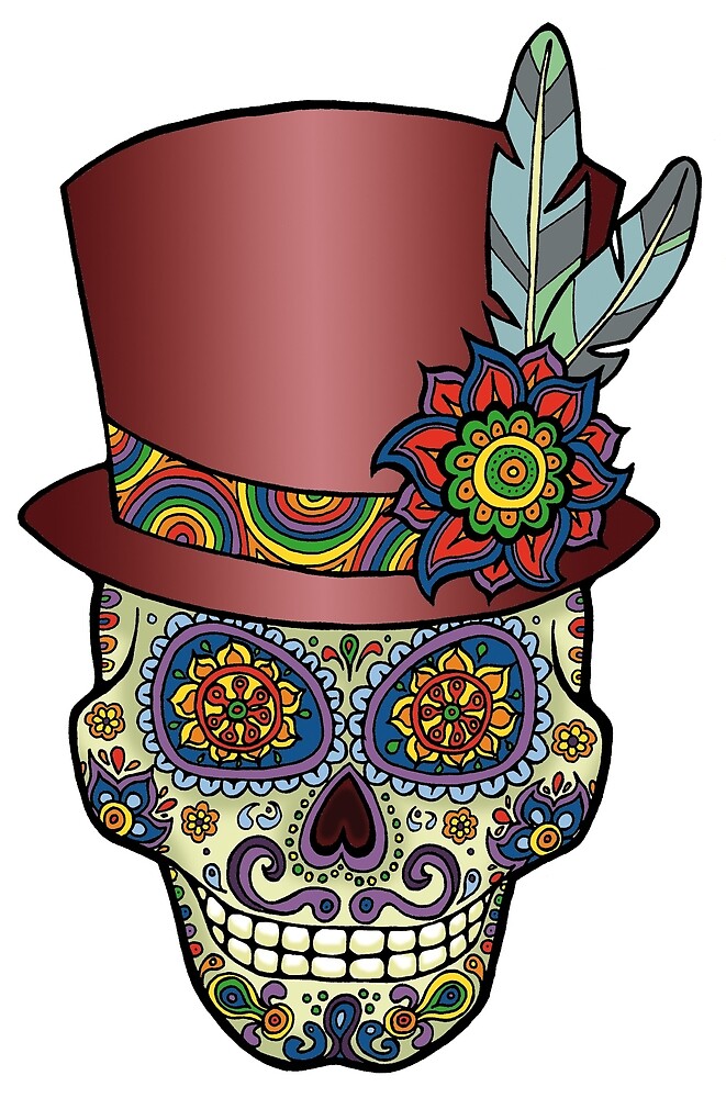 "Sugar Skull Two - Mexican Top Hat - Dia de Los Muertos" by
