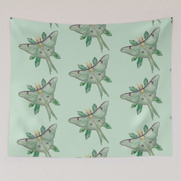 Item preview, Actias luna and green fluorite points  designed and sold by bluejayknits.