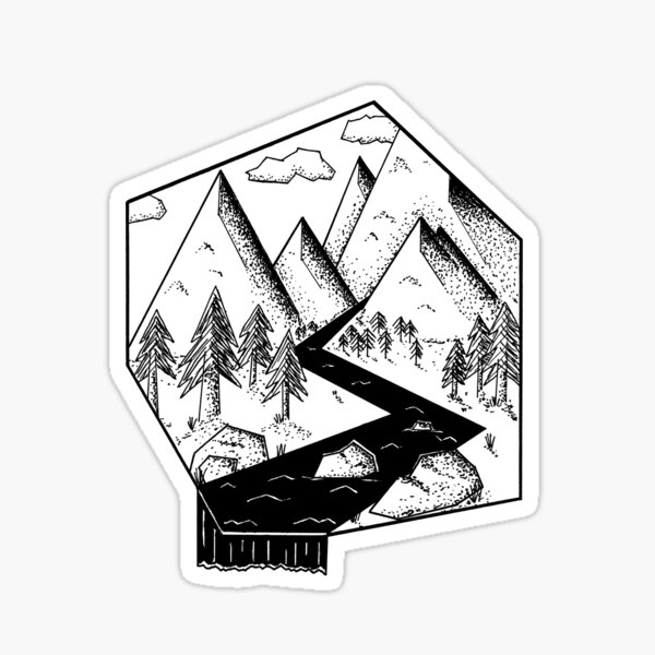 Angular Geometric Dotwork Landscape Sticker